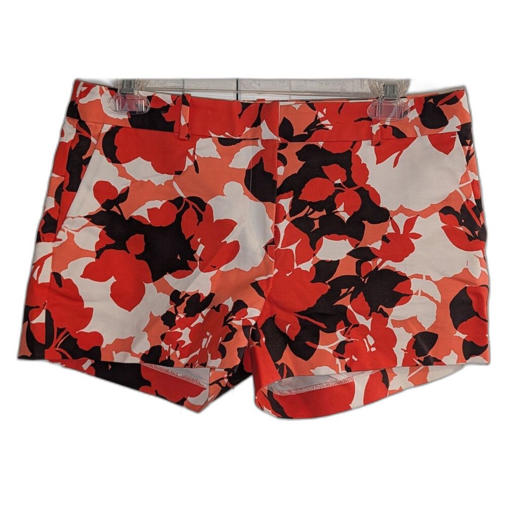 Micheal Kors Floral Twill Chino Shorts Size 4 Orange Black Summer Sangria Coral